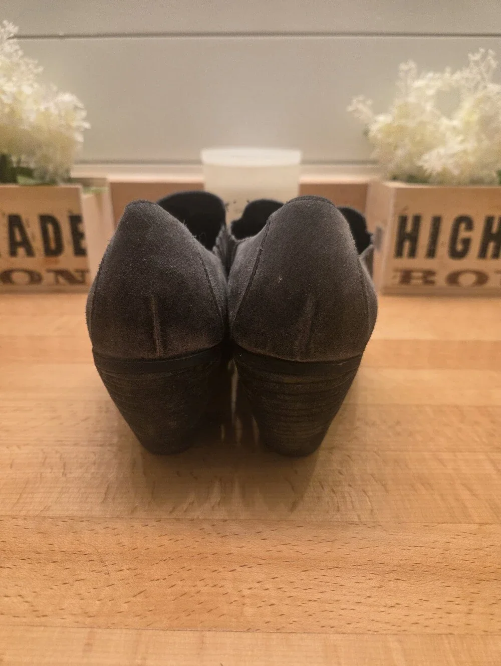 Born Womens Fredrika Boots Size 7 Gray Distressed Suede Bootie Mid Block Heel